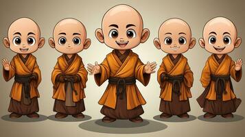 buddista monaco cartone animato personaggio nel diverso pose. vettore illustrazione. foto