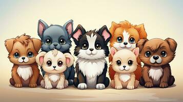 gruppo di carino gatti e cani nel cartone animato stile. vettore illustrazione. foto