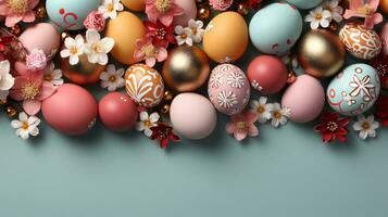 ai-generato festivo colorato bellissimo Pasqua uova foto