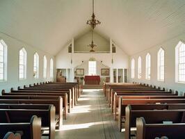 interno di un americano amish Chiesa generativo ai foto