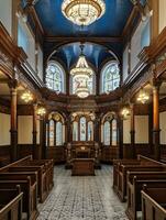 interno di un inglese sinagoga nel il stile di principi strada sinagoga nel Liverpool generativo ai foto