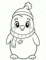 pinguino nel un' cappello colorazione pagina per inverno e Natale per bambini foto