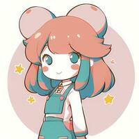 carino kawaii chibi anime ragazza etichetta indossare pigiama semplice colorato sfondo foto