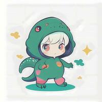 carino kawaii chibi anime ragazza etichetta carino animale completo da uomo pigiama semplice colorato sfondo foto