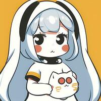 carino kawaii chibi anime ragazza etichetta carino animale completo da uomo pigiama semplice colorato sfondo foto