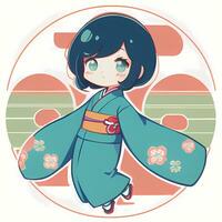 carino kawaii chibi anime ragazza etichetta carino giapponese yukata chimono semplice colorato sfondo foto