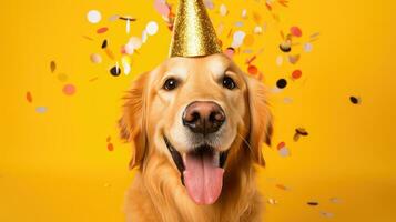 contento d'oro cane da riporto cane festeggiare compleanno ai generativo foto