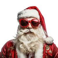divertente Santa con occhiali da sole. ai generativo bianca isolato sfondo foto