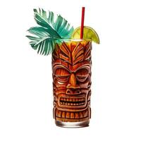 tropicale cocktail servito nel un' tiki stile bicchiere e guarnito ai generativo foto