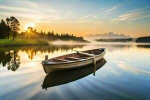 un' barca su il lago a Alba. ai-generato foto