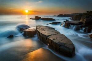 il sole imposta al di sopra di il oceano nel Questo lungo esposizione fotografia. ai-generato foto