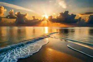 il sole sorge al di sopra di il oceano e onde a tramonto. ai-generato foto
