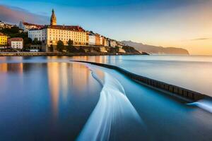 il città di Lubiana, slovenia, a tramonto. ai-generato foto