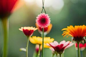 colorato fiori siamo nel un' giardino con luce del sole. ai-generato foto