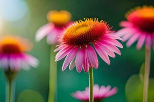 rosa fiori nel il sole con sfocato sfondo. ai-generato foto