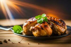 grigliato pollo su un' piatto con erbe aromatiche. ai-generato foto