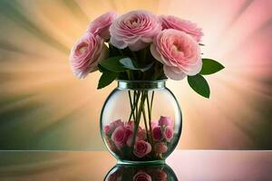 rosa Rose nel un' vaso su un' tavolo. ai-generato foto