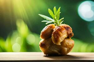 un' pollo gamba con un' rametto di rosmarino su superiore. ai-generato foto