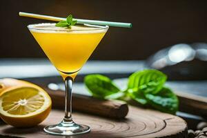 cocktail nel un' bicchiere con Limone e menta. ai-generato foto