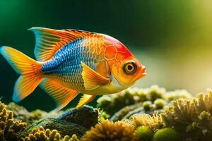 un' pesce nel un acquario con verde impianti. ai-generato foto