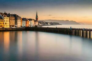 il città di bergen, Norvegia a tramonto. ai-generato foto