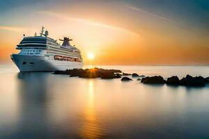 un' crociera nave nel il oceano a tramonto. ai-generato foto