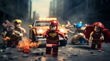 Lego eroi fare squadra su per Salva il mondo ai generativo foto