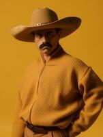 messicano uomo è triste su un' minimalista neutro sfondo ai generativo foto