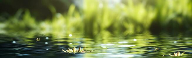 sfocato Immagine di naturale sfondo a partire dal acqua e impianti. generativo ai foto