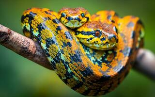 ipnotizzante macro esplorazione, un' travolgente avvicinamento rivelatrice il squisito modelli di serpente bilancia. ai generato foto