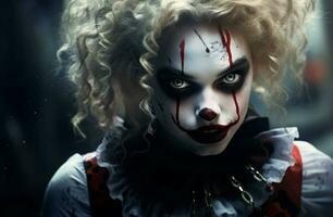 spaventoso ragazza vampiro clown bocca. creare ai foto