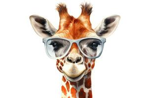 ritratto di carino acquerello giraffa con occhiali. ai generato foto