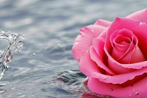 acqua spruzzi su il rosa fiore. sfondo. ai generativo professionista foto