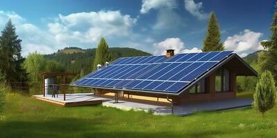 fotovoltaico solare pannelli. sostenibile energia. un' mini energia pianta per un' casa. generativo ai foto