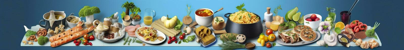 ragnatela pagina bandiera di famoso italiano cibo ricette su pulito blu sfondo. ai generato foto