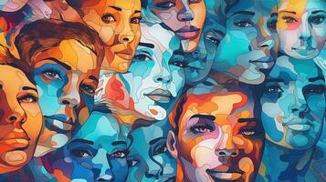 colorato astratto illustrazione di diverso persone con inchiostro effetto, diversità concetto foto