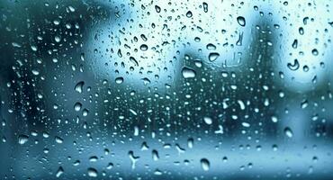 gocce di pioggia su il finestra. blu tono. generativo ai foto