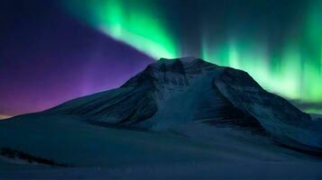 aurora boreale, settentrionale leggero nel il notte cielo al di sopra di montagna. ai generativo foto