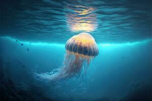 raggiante Medusa subacqueo nel il oceano. generativo ai foto