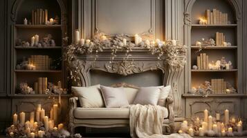 generativo ai, lusso beige interno con Natale d'oro e bianca decorazione foto