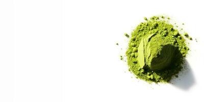 generativo ai, mucchio di verde matcha tè polvere con copia spazio foto