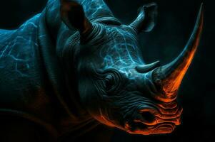 rinoceronte animale con luminosa arancia colore. creare ai foto