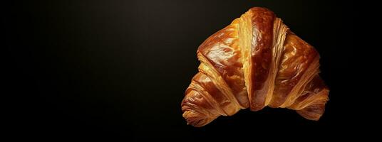 generativo ai, fresco brioche su buio sfondo con copia spazio, francese forno foto