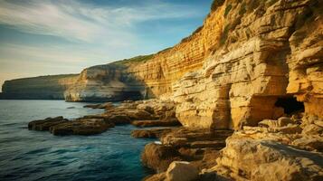 mare maltese scogliere drammatico ai generato foto