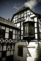 medievale timbered Casa nel esterno vicolo, warburg castello, Eisenach, Germania foto