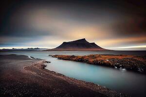 mistico tramonto ai generato islandese ispirato paesaggio foto