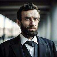 contemporaneo rappresentazione Abramo Lincoln nel moderno abbigliamento generativa ai foto