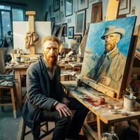 moderno ritratto di vincent furgone gogh nel il suo artista studio generativo ai foto