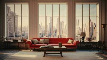 elegante minimalismo lusso vivente camera nel nyc generativo ai arte foto