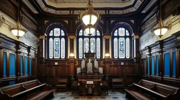interno di un inglese sinagoga nel il stile di principi strada sinagoga nel Liverpool generativo ai foto